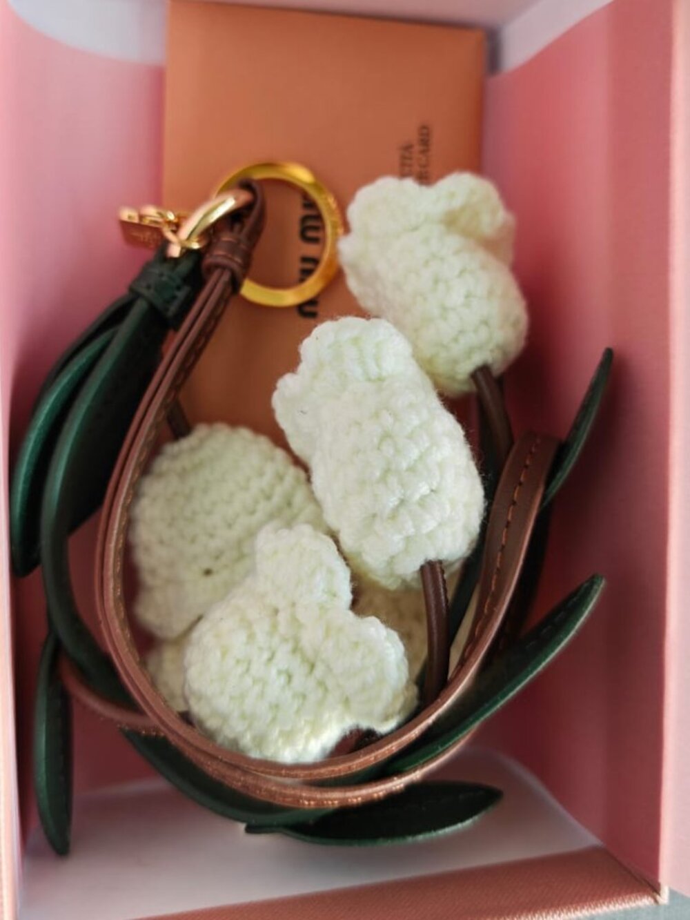 Miu Miu White Tulip Floral Crochet Bag Charm Keychain